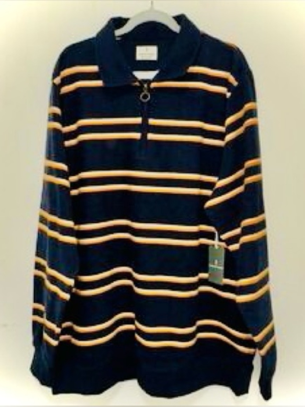 Men's Navy and Yellow Striped Quarter-Zip Sweater